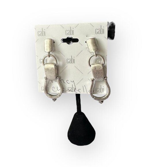 CAbi Brushed Metal Silver Tone STIRRUP EARRINGS New - Picture 2 of 3